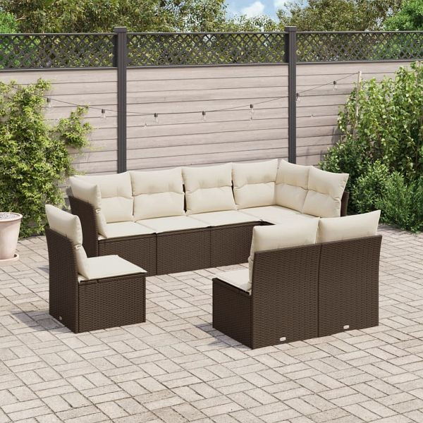 vidaXL 8-teilig Garten-Sofagarnitur mit Kissen Braun Poly Rattan, 3217763