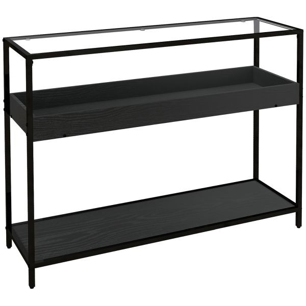 HOMCOM Konsolentisch mit 2 Regalen Flurtisch mit Glasplatte Schuhregal für Flur, 837-360V00BK