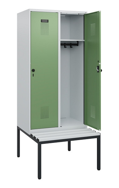 C+P Spind Evolo PLUS, 2 Abteile, 1950x800x815mm, 7035/6011, Drehriegel, Sitzfläche Kunststoff, Sitzbank, 0490505-22 S10064