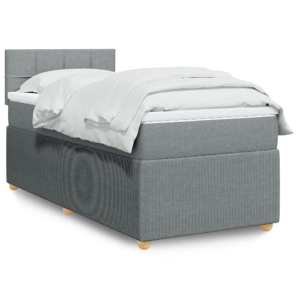 vidaXL Boxspringbett mit Matratze Hellgrau 90x200 cm Stoff, 3289639