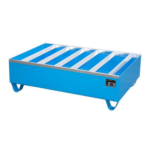 STEIN HGS Profilwanne PW, 3mm Stahlblech, für 200l-Fässer, 224 Liter, RAL 5012 lichtblau, Gesamthöhe 360 mm, lackiert, 2 x 200 Liter Fass, 79215.0003