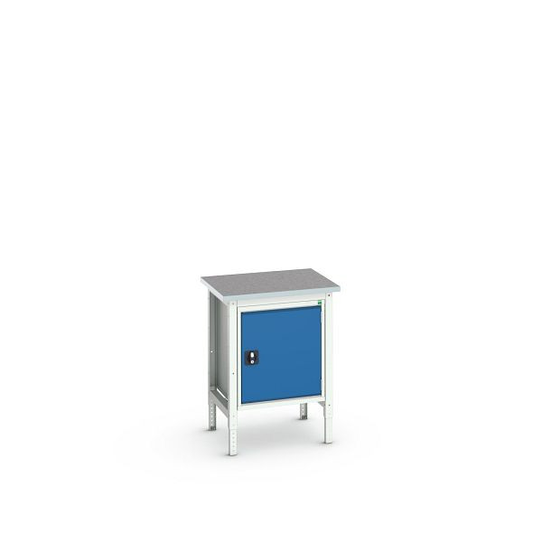 bott verso Werkbank (Linoleum-Platte) mit Unterbauschrank und 1 Tür, BxTxH: 700 x 600 x 780 - 930 mm, Lichtgrau / Enzianblau, 16921615.11