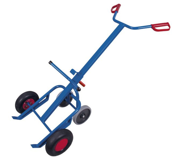 VARIOfit Fasskarre mit 2 Stützrädern, Außenmaße: 735 x 1.430 x 870 mm, RAL 5010 enzianblau, Radsatz: Luftbereifung, zu-3342