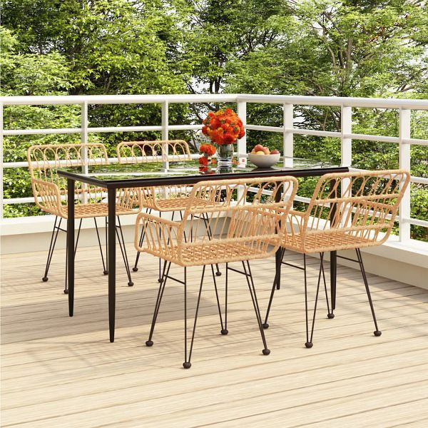 vidaXL 5-teilig Garten-Essgruppe Poly Rattan, Material: Stahl, Polyethylen mit Rattan-Optik, 3157847