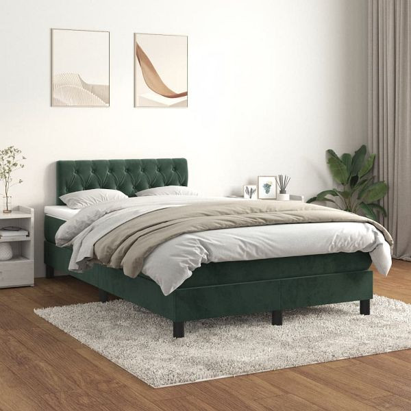 vidaXL Boxspringbett mit Matratze Dunkelgrün 120x200 cm Samt, 3141476