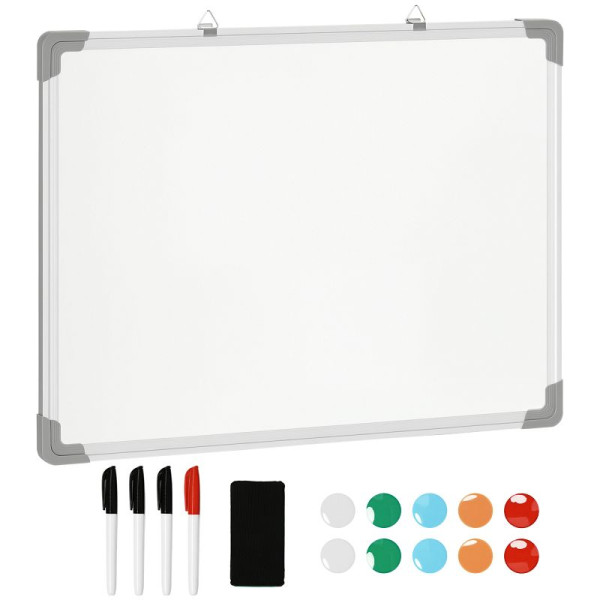 HOMCOM Whiteboard, Magnettafel, leicht abwischbar, mit 4 Markern, 10 Magneten, 1 Radiere, 60 x 1,8 x 45cm, 911-016V00WT