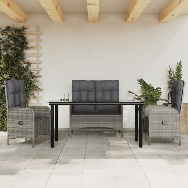 vidaXL 4-tlg. Garten-Essgruppe mit Kissen Grau Poly Rattan, 3203507