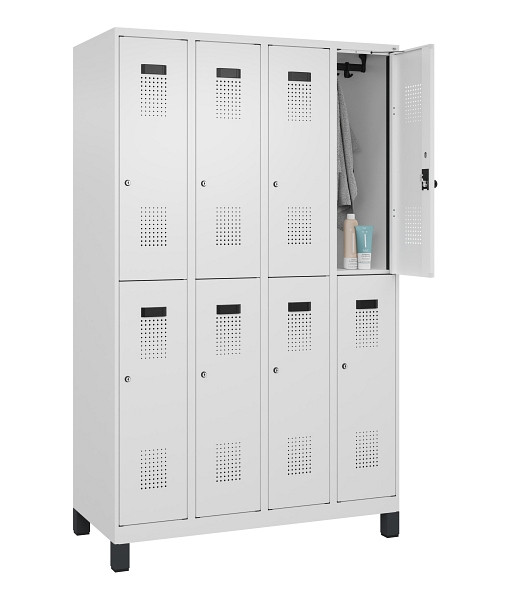 C+P Doppelstöckiger Spind Evolo PLUS, mit Füßen, 8 Fächer, 1950x1200x500mm, 901, Frontfarbe RAL 9016 Verkehrsweiß, Zylinderschloss, 049310-40 S10047