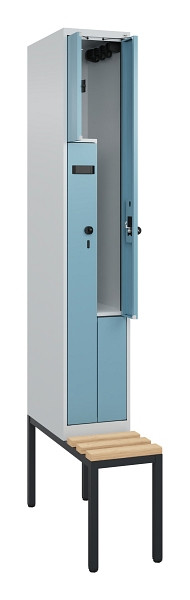 C+P Z-Spind Evolo PLUS, Bank, 2 Fächer, 2120x300x815mm, 7035/0010, Drehriegel, Sitzfläche Buche-Hartholz, Sitzbank, 0490537-102 S10001