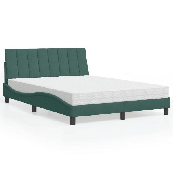 vidaXL Bett mit Matratze Dunkelgrün 140x200 cm Samt, 3208601