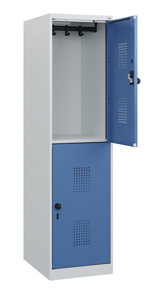 C+P Doppelstöckiger Spind Evolo PLUS, 2 Fächer, 1530x400x500mm, 7035/5023, Drehriegel, 0493005-12 S10008