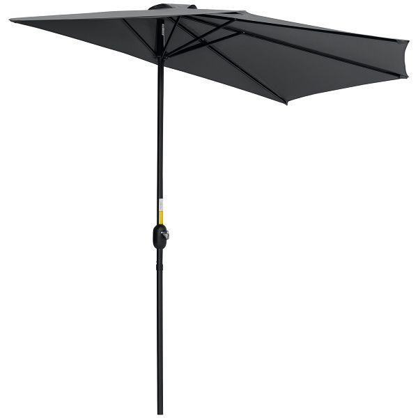 Outsunny Sonnenschirm Kurbelschirm Gartenschirm Schirm Marktschirm, Metall, halbrund, Grau+Schwarz, 84D-008GY