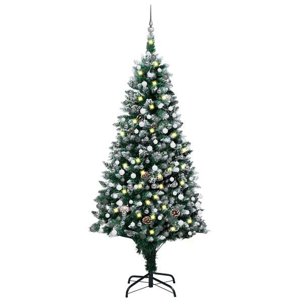 vidaXL Künstlicher Weihnachtsbaum mit Beleuchtung Kugeln Zapfen 210 cm, 3077704
