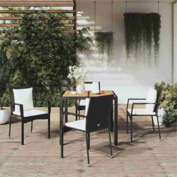 vidaXL 5-tlg. Garten-Essgruppe mit Kissen Schwarz Poly Rattan, 3157964
