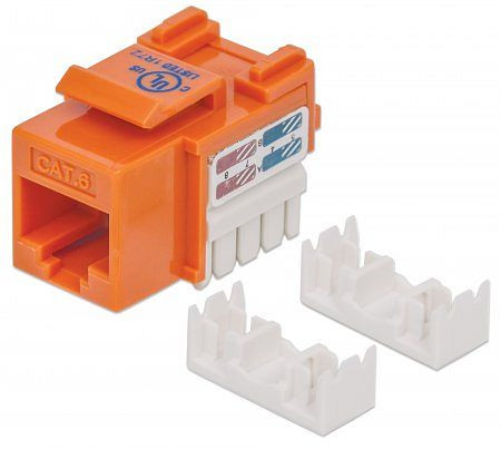 INTELLINET Cat6 Modularbuchse, UTP, Keystone Jack, orange, benötigt LSA-Auflegewerkzeug, 210775