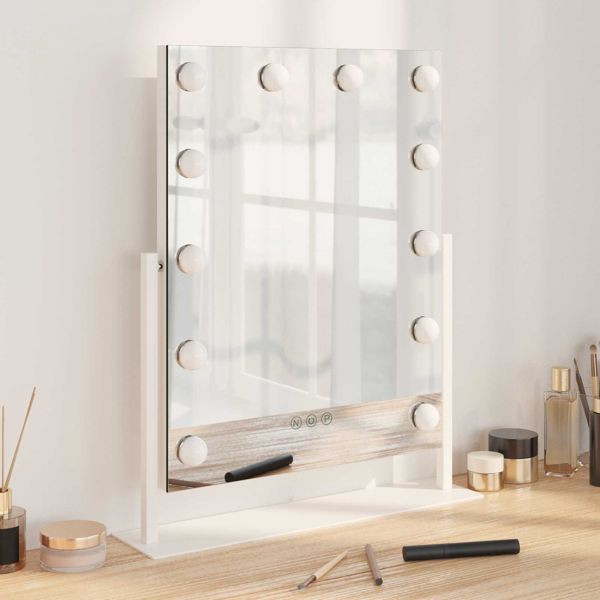 vidaXL LED Schminkspiegel Weiß 44 x 10 x 53 cm Glas und Stahl, 42020525