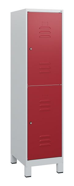 C+P Doppelstöckiger Spind Classic PLUS, Füße, 1630x400x500mm, 7035/3003, Zylinderschlösser, 0803105-12 S10031
