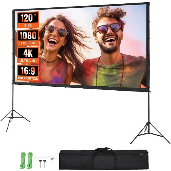 VEVOR Projektion Beamer Leinwand mit Ständer 120 Zoll HD 4K Outdoor Indoor Projektor Screen Schnelles Klappbare Tragbare Filmleinwand, TYPM20ZJSLJ13VYSQV0