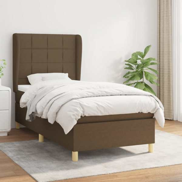 vidaXL Boxspringbett mit Matratze Dunkelbraun 100x200 cm Stoff, 3128504