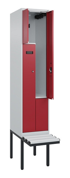 C+P Z-Spind Evolo PLUS, Bank, 2 Fächer, 2120x400x815mm, 7035/3003, Zylinderschloss, Material Sitzfläche Kunststoff, 0490437-122 S10082