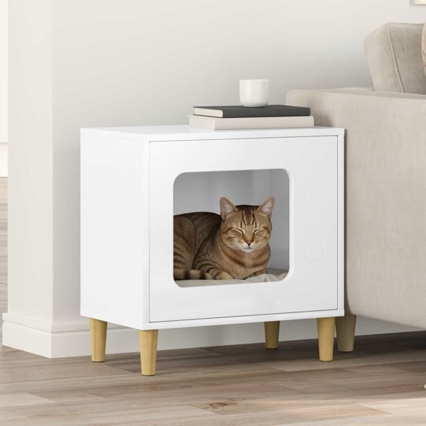 vidaXL Katzenhaus Glänzend Weiß 51 x 30 x 52 cm Holzwerkstoff, 8000657