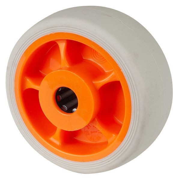 BS Rollen thermoplastisches Gummirad, Felge orange, Lauffläche grau Rollenlager, Raddurchmesser: 125 mm, VE: 8 Stück, B44.126.F002