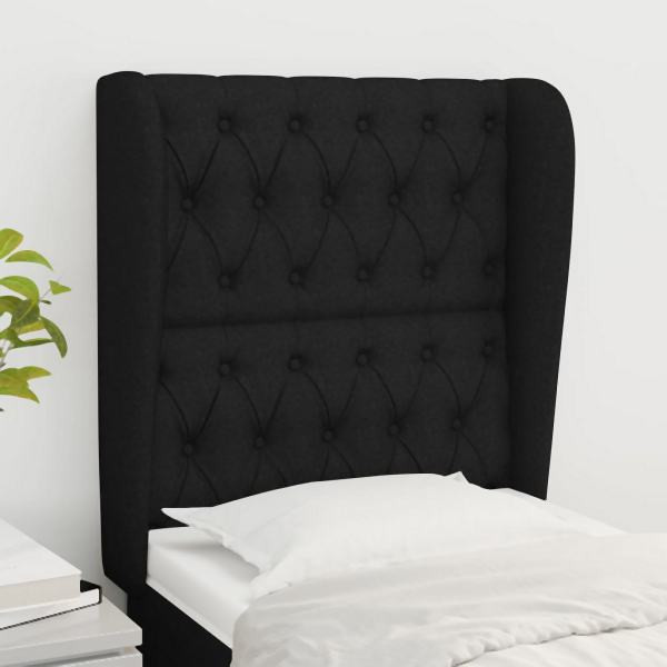 vidaXL Kopfteil mit Ohren Schwarz 83x23x118/128 cm Stoff, 3118268
