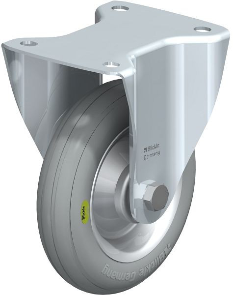Blickle B-VW 162R-SG Stahlblech-Bockrolle, mittelschwere Ausführung, mit Anschraubplatte, Weichgummi, Grau, 542704