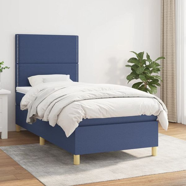 vidaXL Boxspringbett mit Matratze Blau 90x200 cm Stoff, 3142231