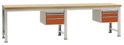 Manuflex Komplett-Werkbank Grund- und Anbau PROFI Standard mit Multiplex-Platte, BxTxH = 3000 x 700 x 840 mm, Rotorange, WP5564.2001