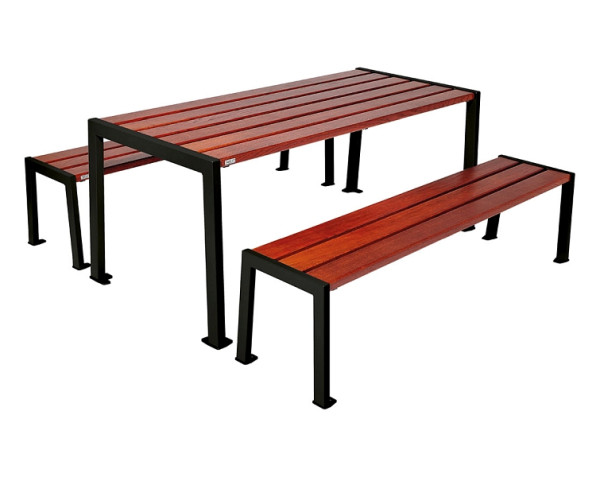Procity Sitzgruppe Silaos, Stahl & Holz, (1 Tisch & 2 Sitzflächen), Mahagoni/RAL 9005, 209650.9005.ACAJ