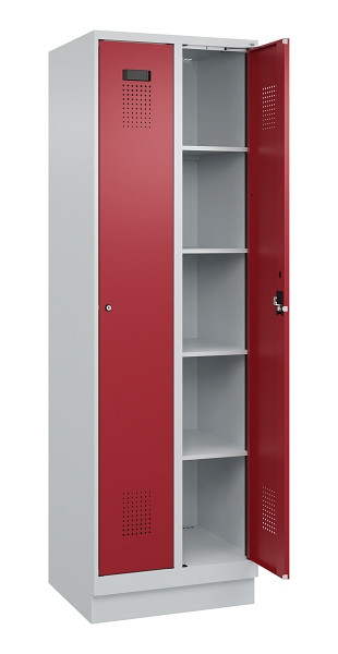 C+P Wäsche-Spind Evolo PLUS, mit Sockel, 2 Abteile, 1950x600x500mm, 7035/3003, Verschluss Zylinderschloss, Ablageböden 8, 049020-20B S10031