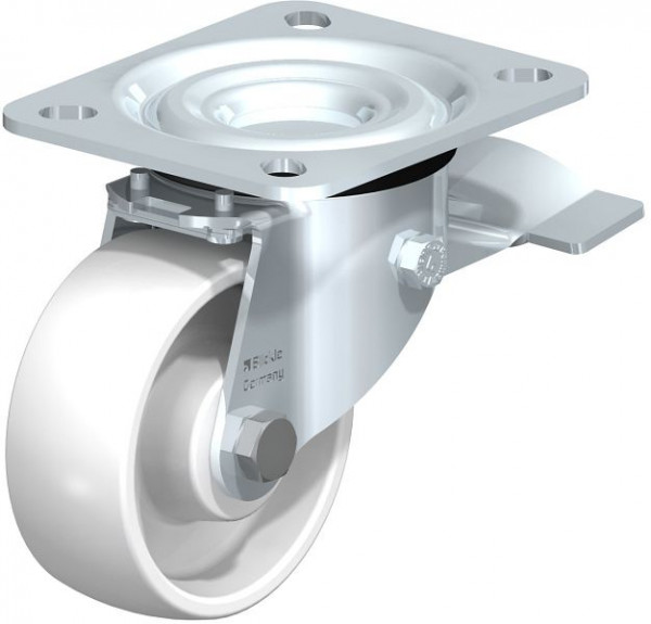 Blickle L-PO 80XR-ST Stahlblech-Lenkrolle, mittelschwere Ausführung, mit Anschraubplatte & Feststeller, Polyamid, Weiß, 749332