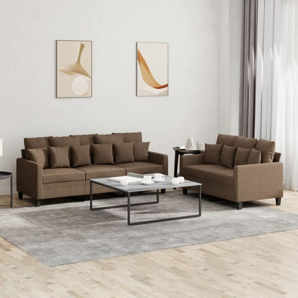 vidaXL 2-teilige Sofagarnitur mit Kissen Braun Stoff, 3201667