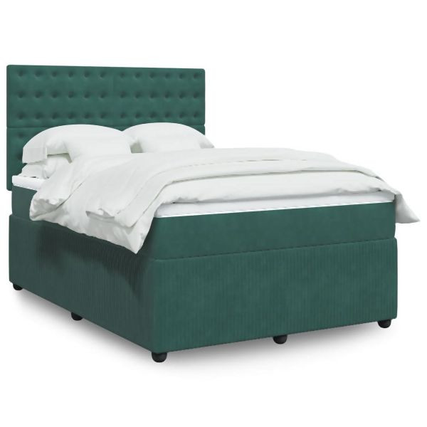 vidaXL Boxspringbett mit Matratze Dunkelgrün 140x200 cm Samt, 3292373