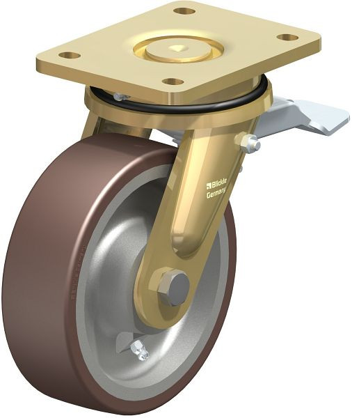 Blickle LS-GB 160K-ST Stahlgeschweißte Schwerlast-Lenkrolle, schwere Drehkranz-Ausführung mit Feststeller, Blickle Besthane®, Braun, 742328