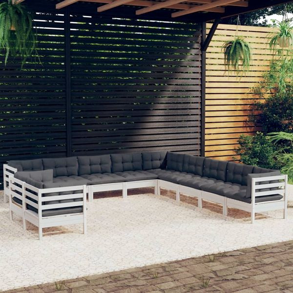 vidaXL 11-teilig Garten-Lounge-Set mit Kissen Weiß Massivholz Kiefer, 3096924