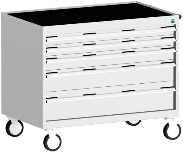 bott cubio Schubladenschrank mobil bestückt mit 5 Schubladen BxTxH: 1050 x 650 x 880 mm, RAL 7035, 40402130.16V