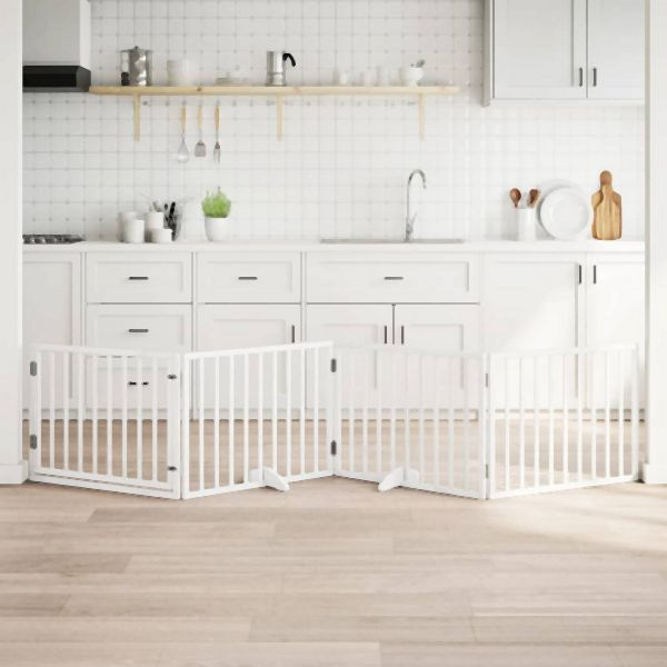 vidaXL 4-tlg. Hundetor mit Tür Faltbar Weiß 320 cm Pappelholz, 352185