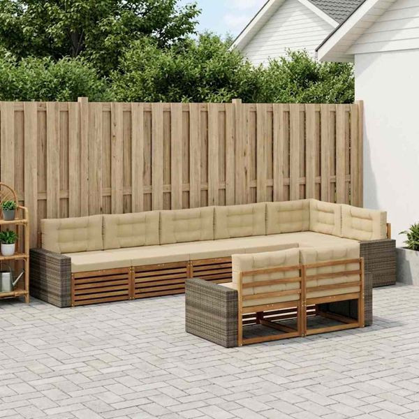 vidaXL Outdoor-Sofagarnitur mit Kissen 8-teilig Natur und Beige, 3383521