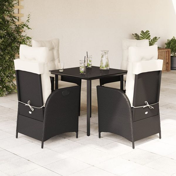 vidaXL 5-teilig Garten-Essgruppe mit Kissen Schwarz Poly Rattan, 3213165