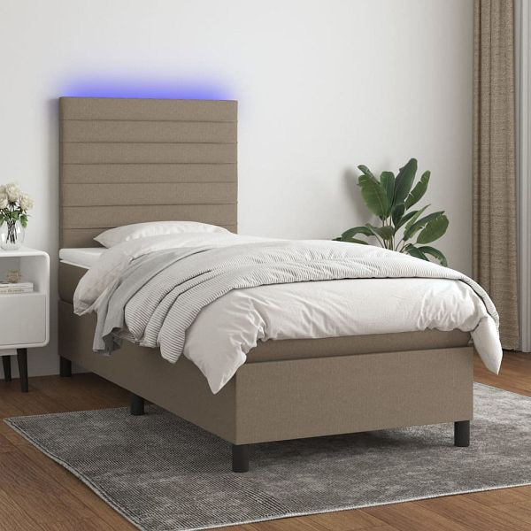 vidaXL Boxspringbett mit Matratze & LED Taupe 90x200 cm Stoff, 3134929