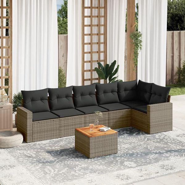 vidaXL 7-teilig Garten-Sofagarnitur mit Kissen Grau Poly Rattan, 3224135