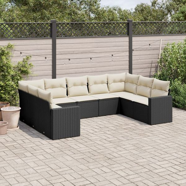 vidaXL 9-teilig Garten-Sofagarnitur mit Kissen Schwarz Poly Rattan, 3251733