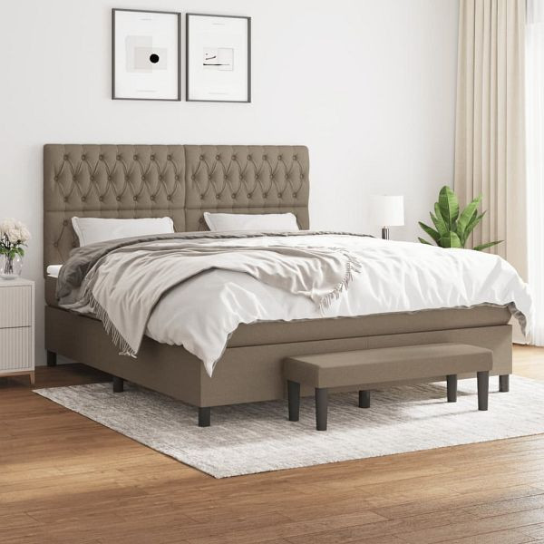 vidaXL Boxspringbett mit Matratze Taupe 180x200 cm Stoff, 3136857