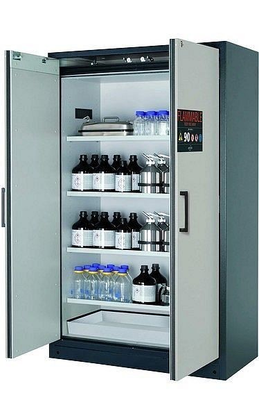 asecos Sicherheitsschrank Q-CLASSIC-90, Q90.195.120.FU.WDC in lichtgrau RAL 7035 mit 4x Fachboden (Stahlblech), 34632-041-34760