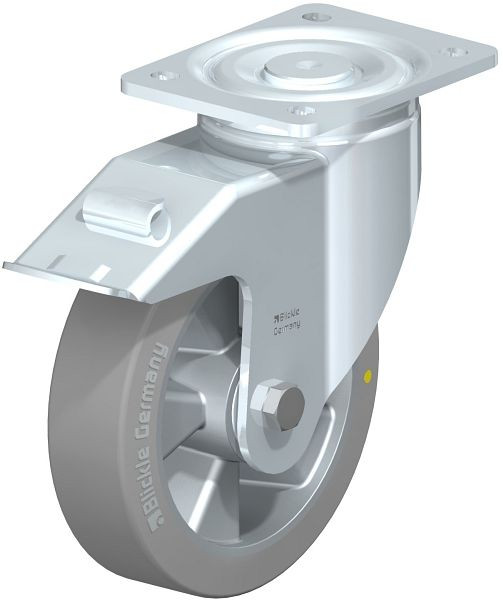 Blickle LH-ALTH 180K-FI-AS Stahlblech-Lenkrolle, Schwerlast-Ausführung, mit Anschraubplatte & Feststeller, Blickle Extrathane®, Grau, 852515