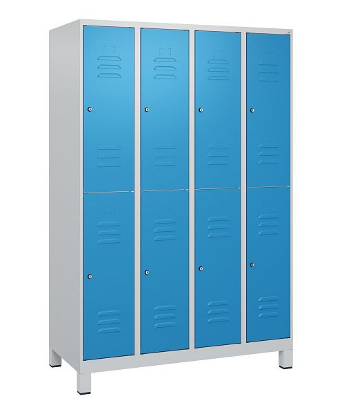C+P Doppelstöckiger Spind Classic PLUS, Füße, 4 Abteile, 1800x1200x500mm, 7035/5012, Zylinderschlösser, 0803107-40 S10019