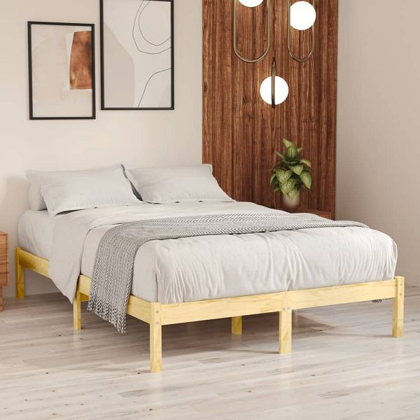 vidaXL Massivholzbett 135x190 cm, Material: Massives Kiefernholz (unbehandelt), 809992