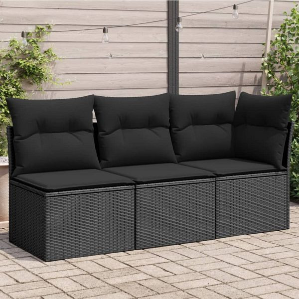 vidaXL Gartensofa mit Kissen 3-Sitzer Schwarz Poly Rattan, 365987